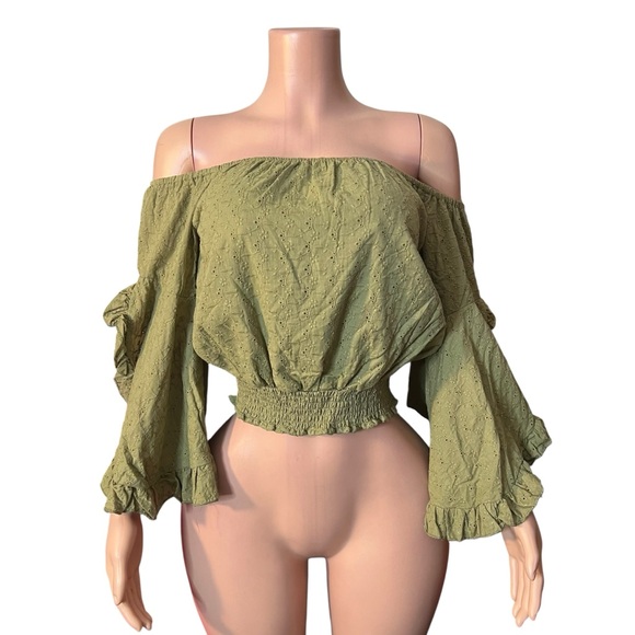 Tops - 398/Green Off-Shoulder Women's Top